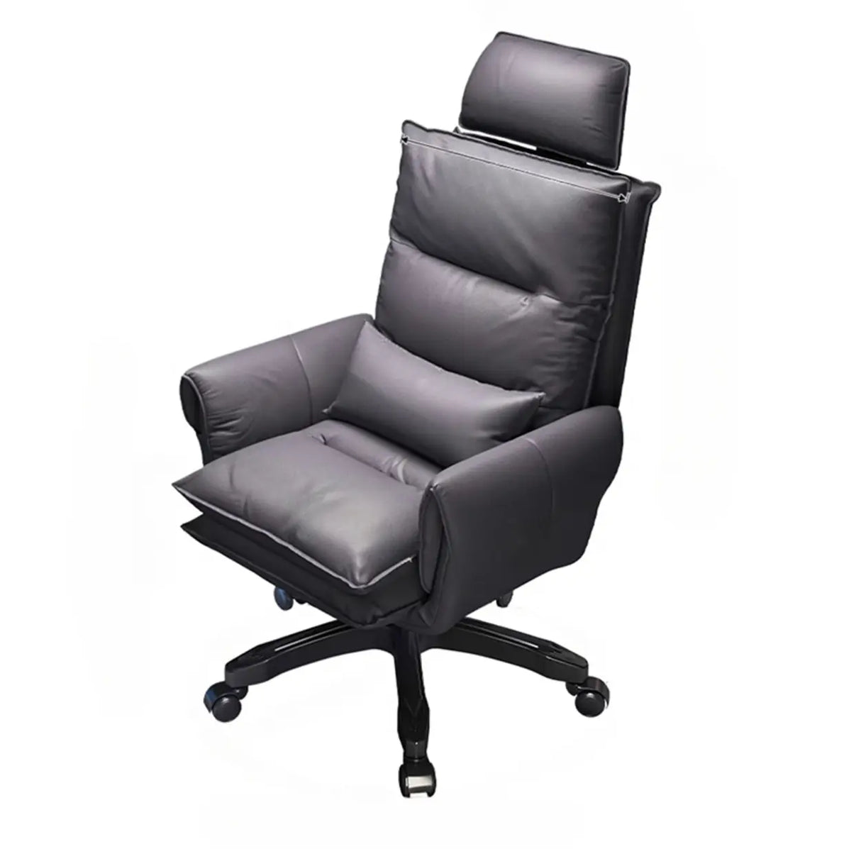 Tilt Swivel Ergonomic Recliner Gray Leather Office Chair Image - 10