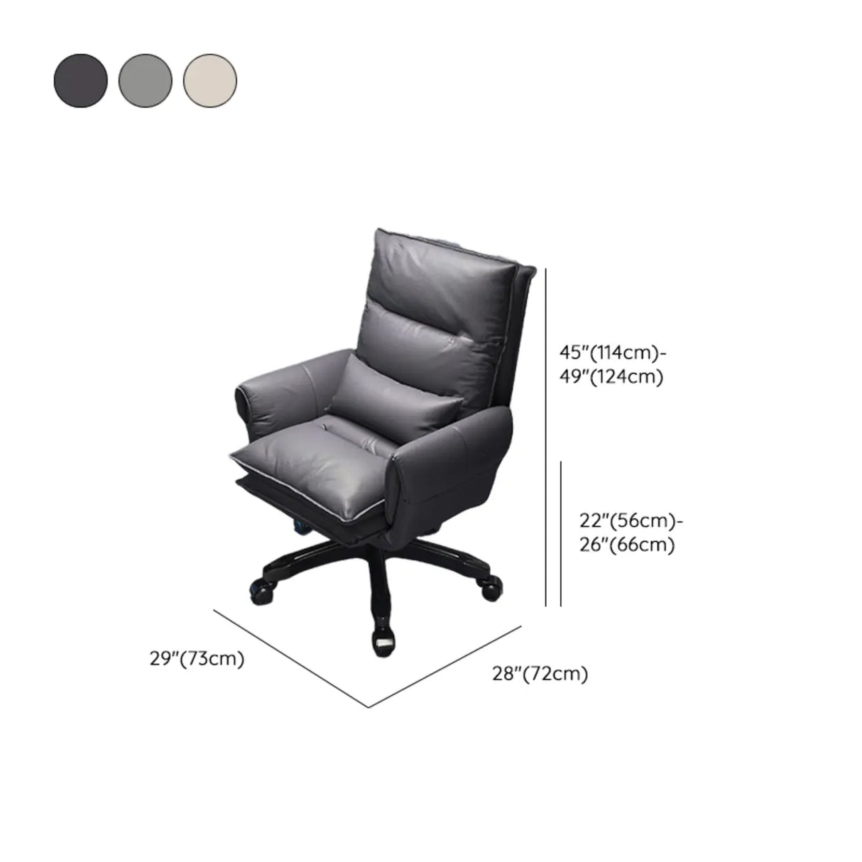 Tilt Swivel Ergonomic Recliner Gray Leather Office Chair 