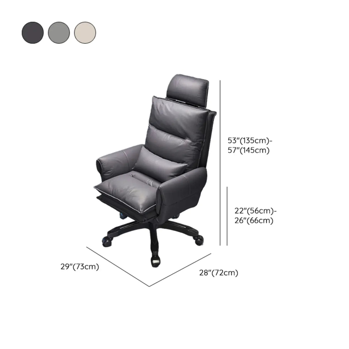 Tilt Swivel Ergonomic Recliner Gray Leather Office Chair Image - 19
