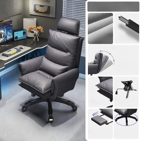 Tilt Swivel Ergonomic Recliner Gray Leather Office Chair Image - 2
