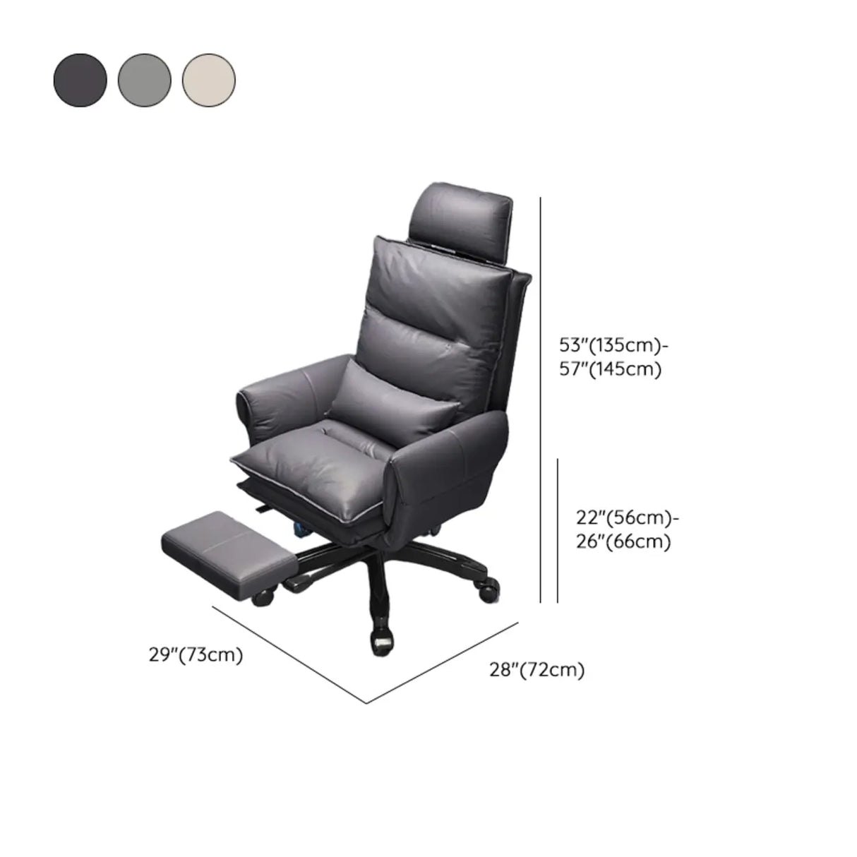 Tilt Swivel Ergonomic Recliner Gray Leather Office Chair Image - 20