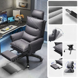 Tilt Swivel Ergonomic Recliner Gray Leather Office Chair Image - 8