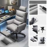 Tilt Swivel Ergonomic Recliner Gray Leather Office Chair Image - 9