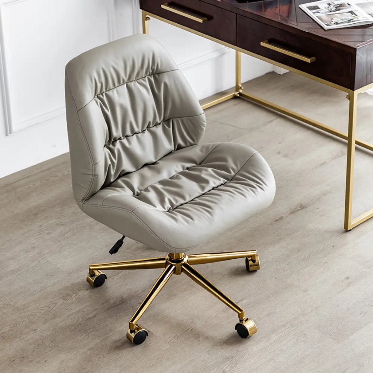Tilt Swivel Grey Leather Plush Office Chair with Casters Image - 1