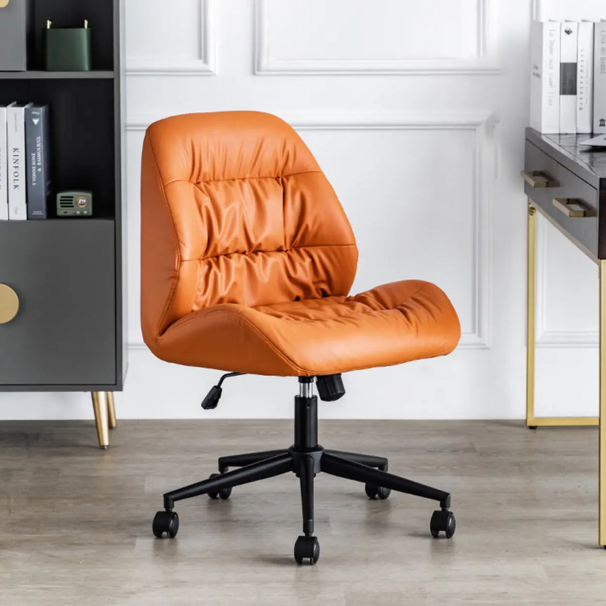 Tilt Swivel Grey Leather Plush Office Chair with Casters Image - 18