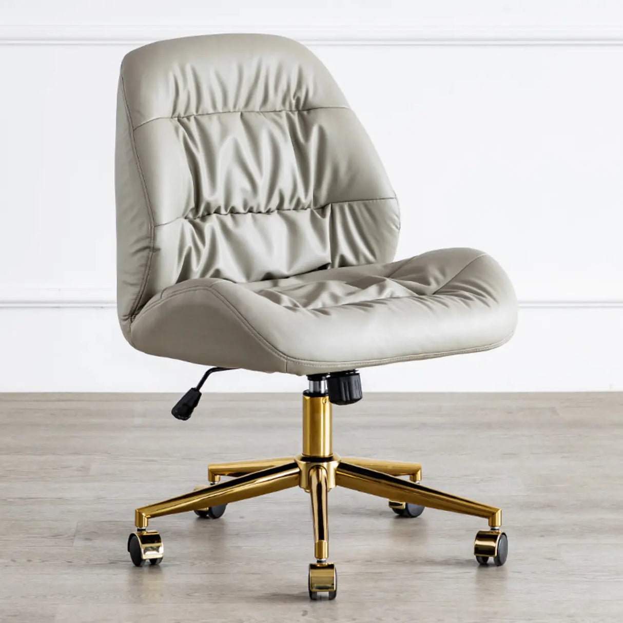 Tilt Swivel Grey Leather Plush Office Chair with Casters Image - 2