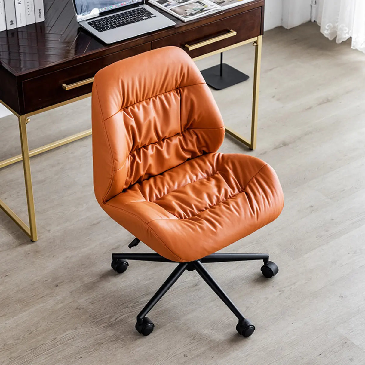 Tilt Swivel Grey Leather Plush Office Chair with Casters Image - 4