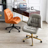 Tilt Swivel Grey Leather Plush Office Chair with Casters Image - 5