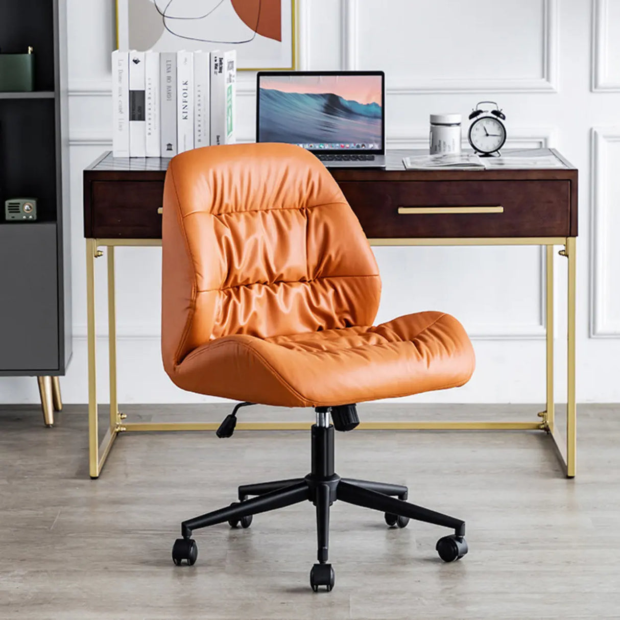Tilt Swivel Grey Leather Plush Office Chair with Casters Image - 8