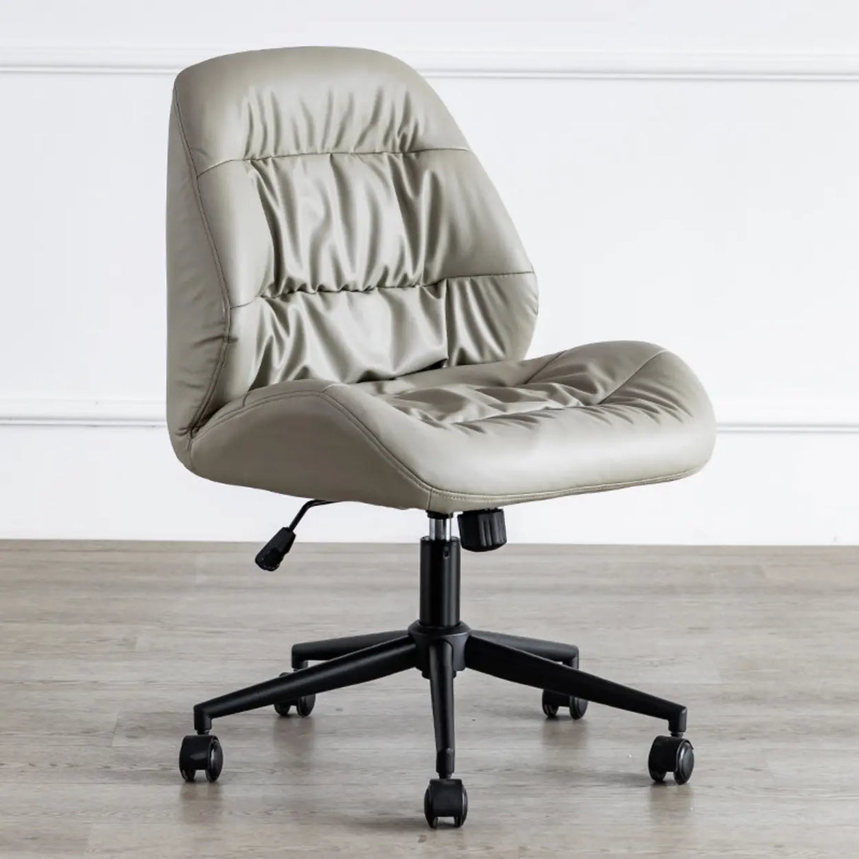 Tilt Swivel Grey Leather Plush Office Chair with Casters Image - 9