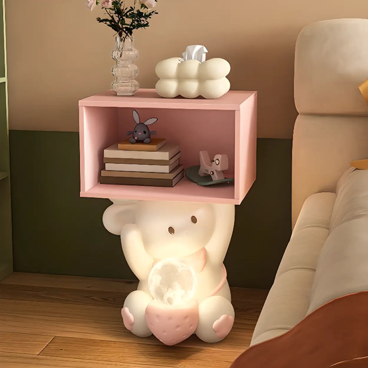 Tip Resistant Animals Resin Kids Nightstand with Lights Image - 2