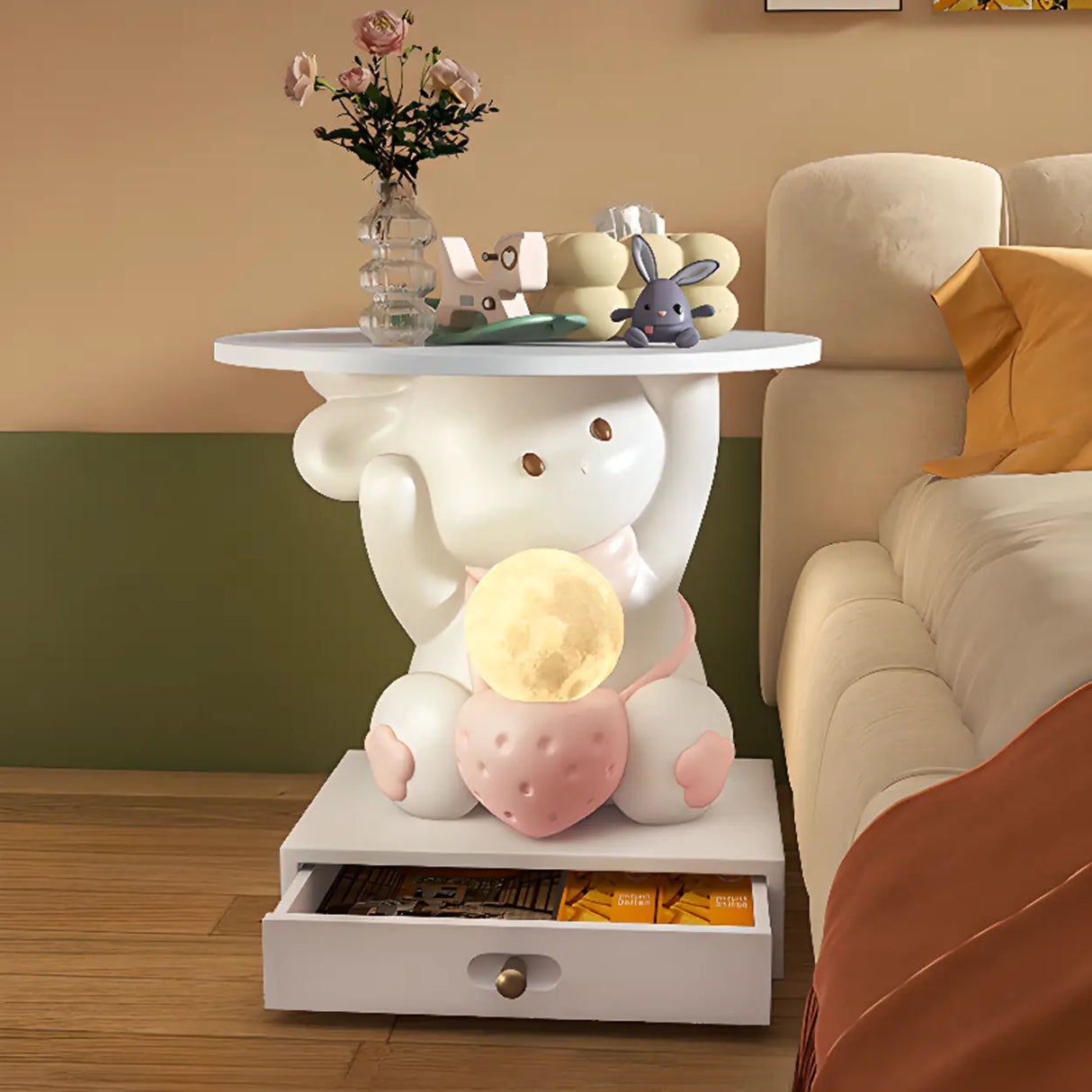 Tip Resistant Animals Resin Kids Nightstand with Lights Image - 3