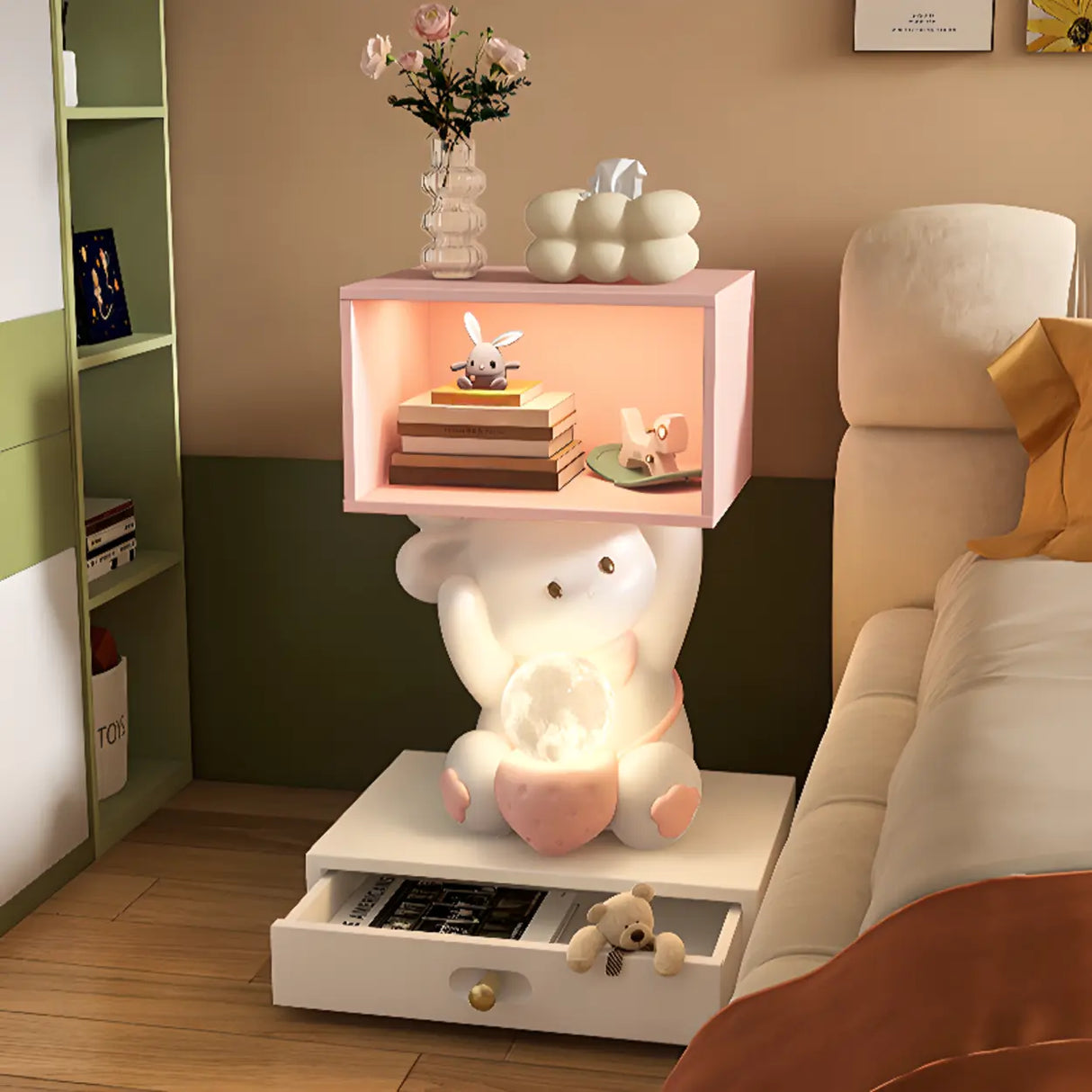Tip Resistant Animals Resin Kids Nightstand with Lights Image - 4
