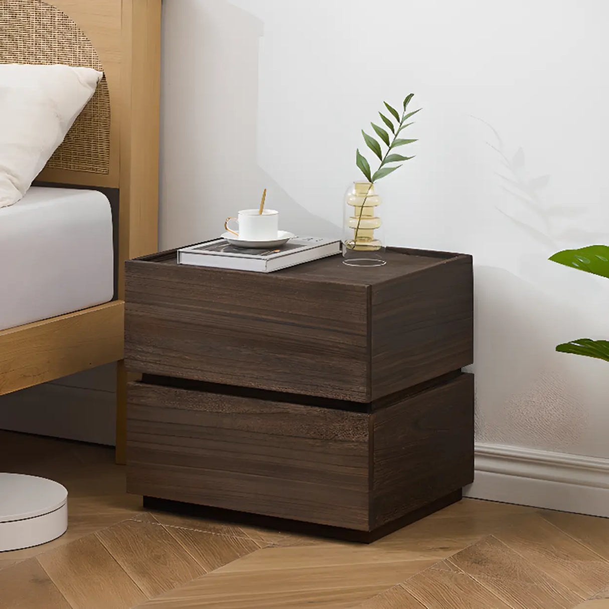 Tip Resistant Brown Wood Kids Nightstand with Drawers Image - 4