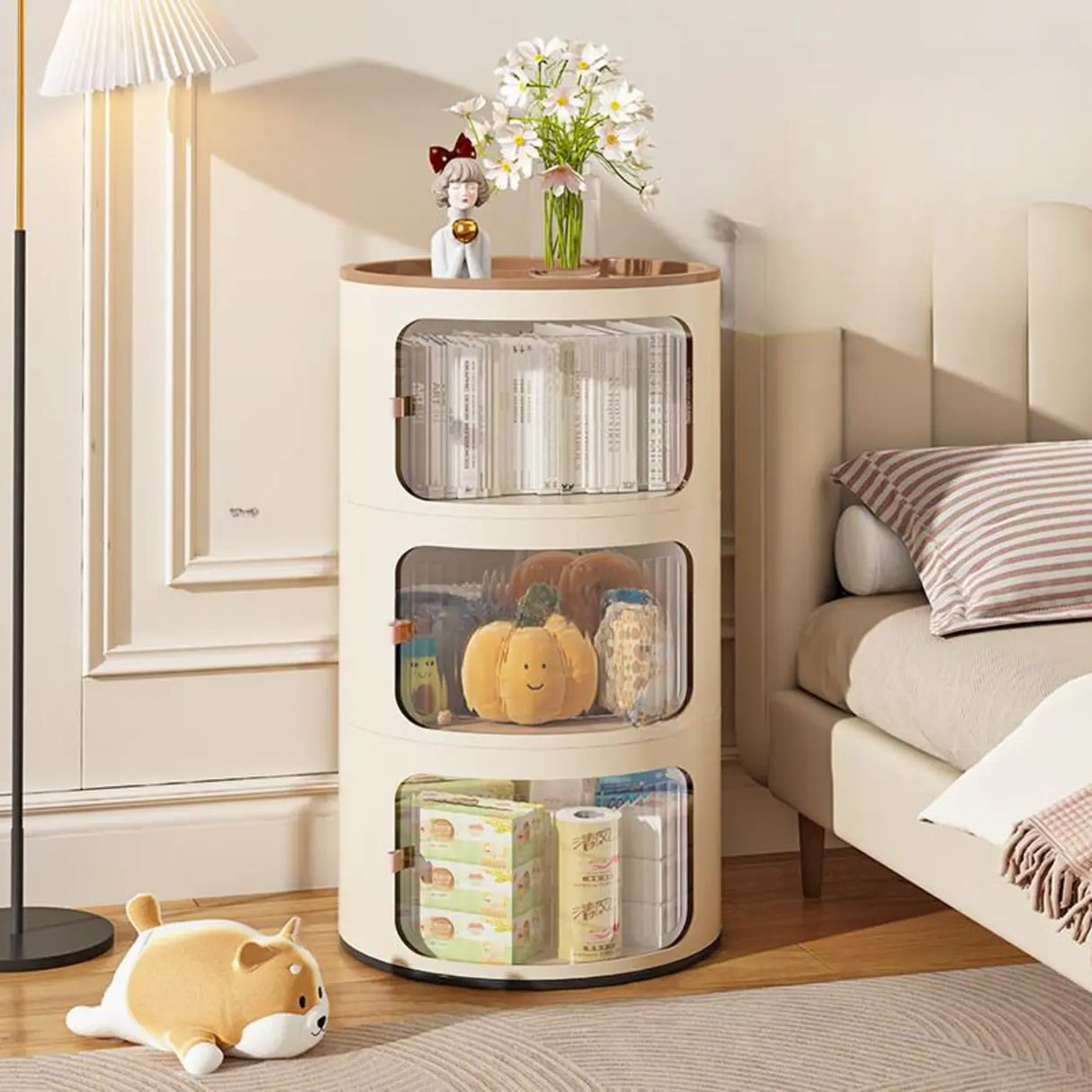 Tip Resistant Kids Nightstand with Cabinet and Shelves Image - 3