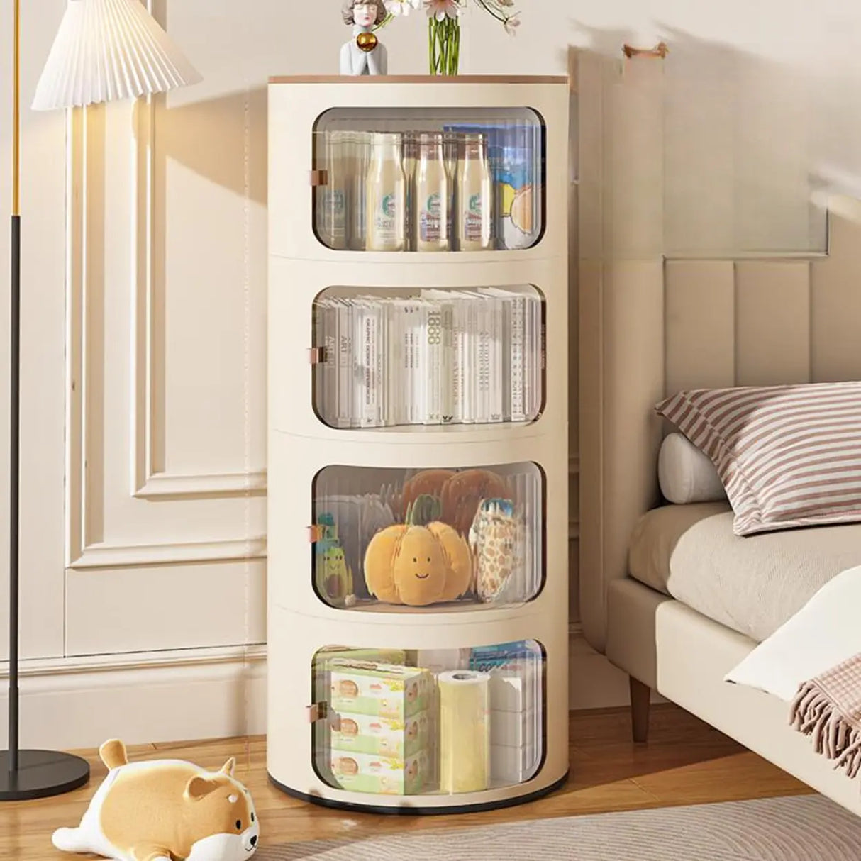 Tip Resistant Kids Nightstand with Cabinet and Shelves Image - 5