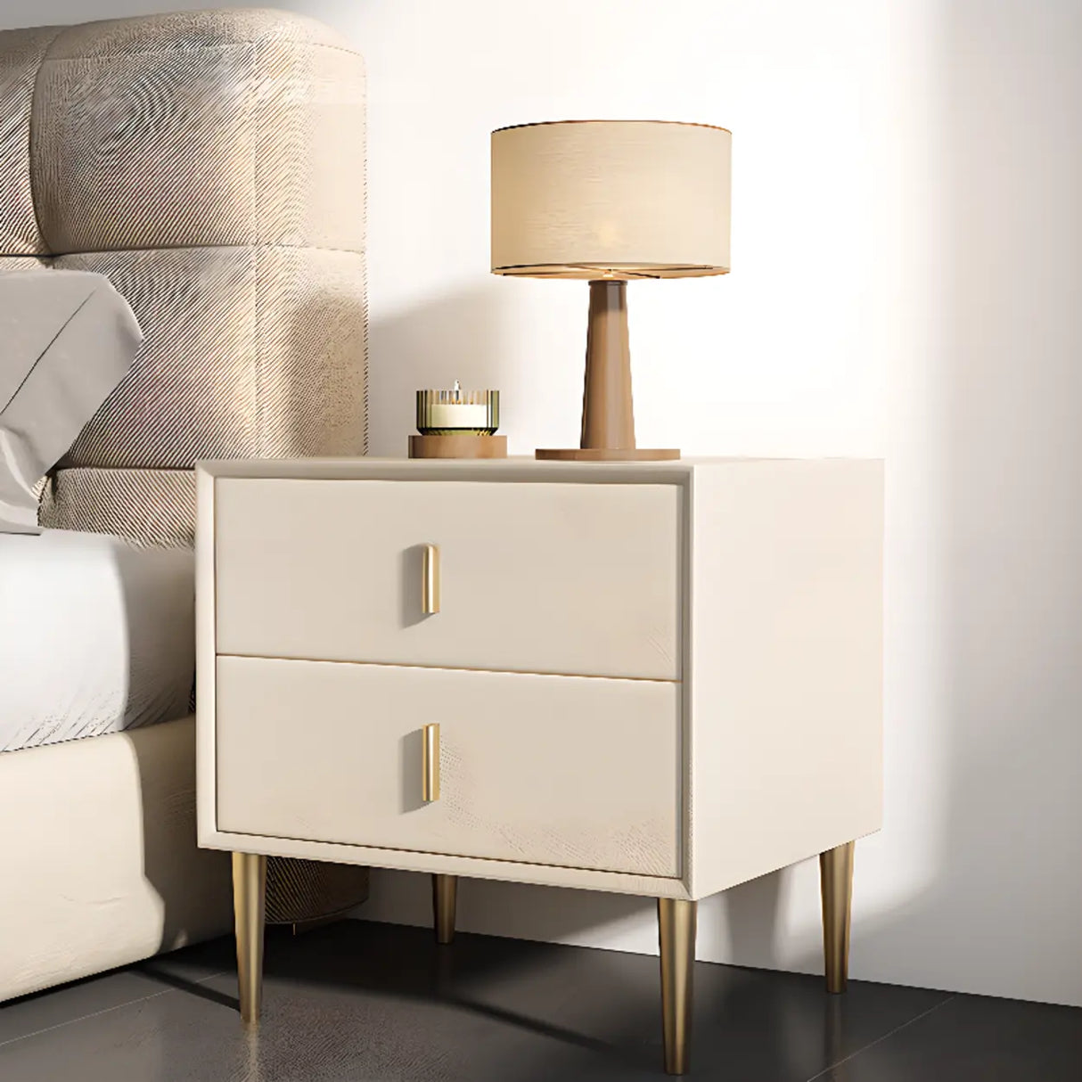 Tip Resistant Leather Wood Kids Nightstand with Drawers Image - 1