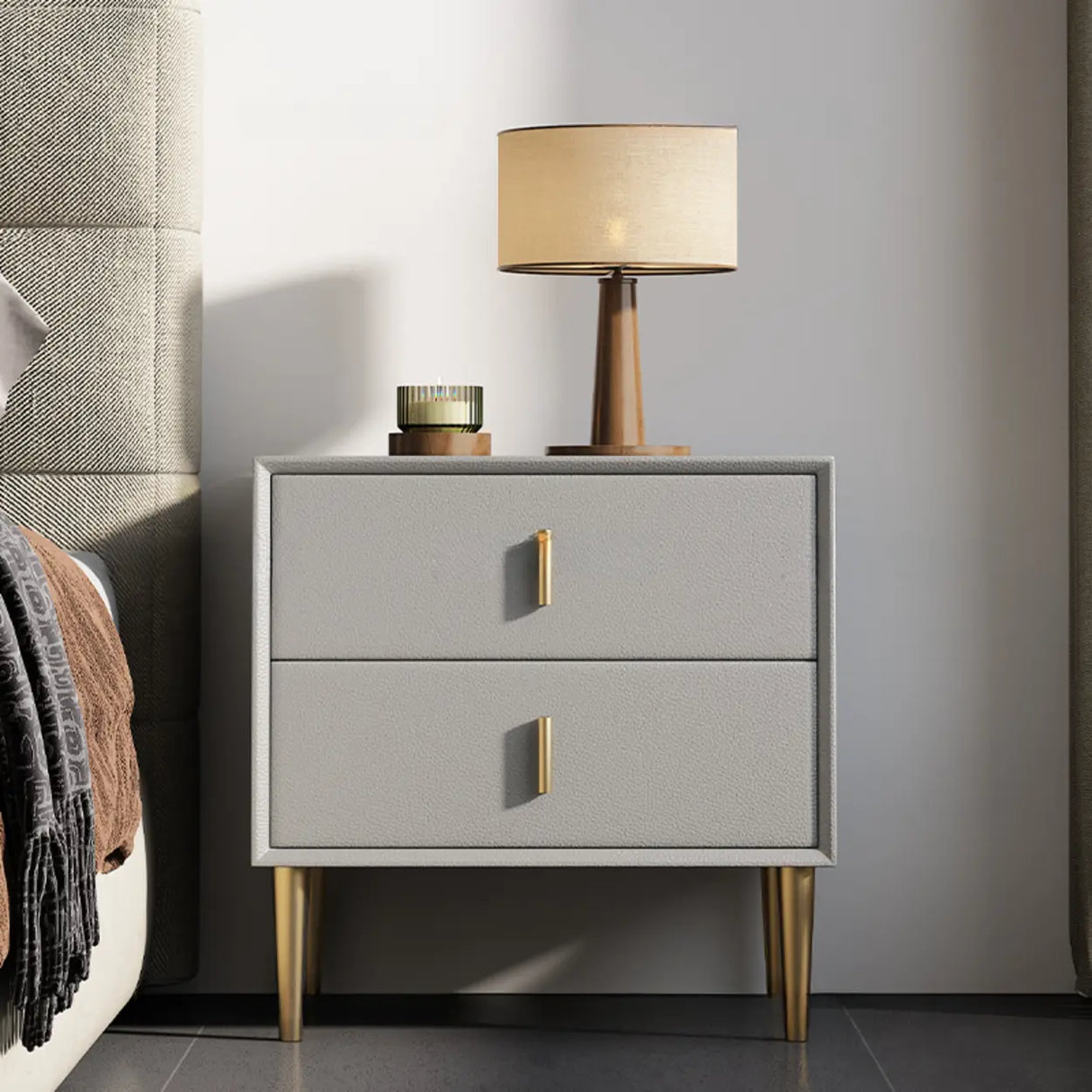Tip Resistant Leather Wood Kids Nightstand with Drawers Image - 3