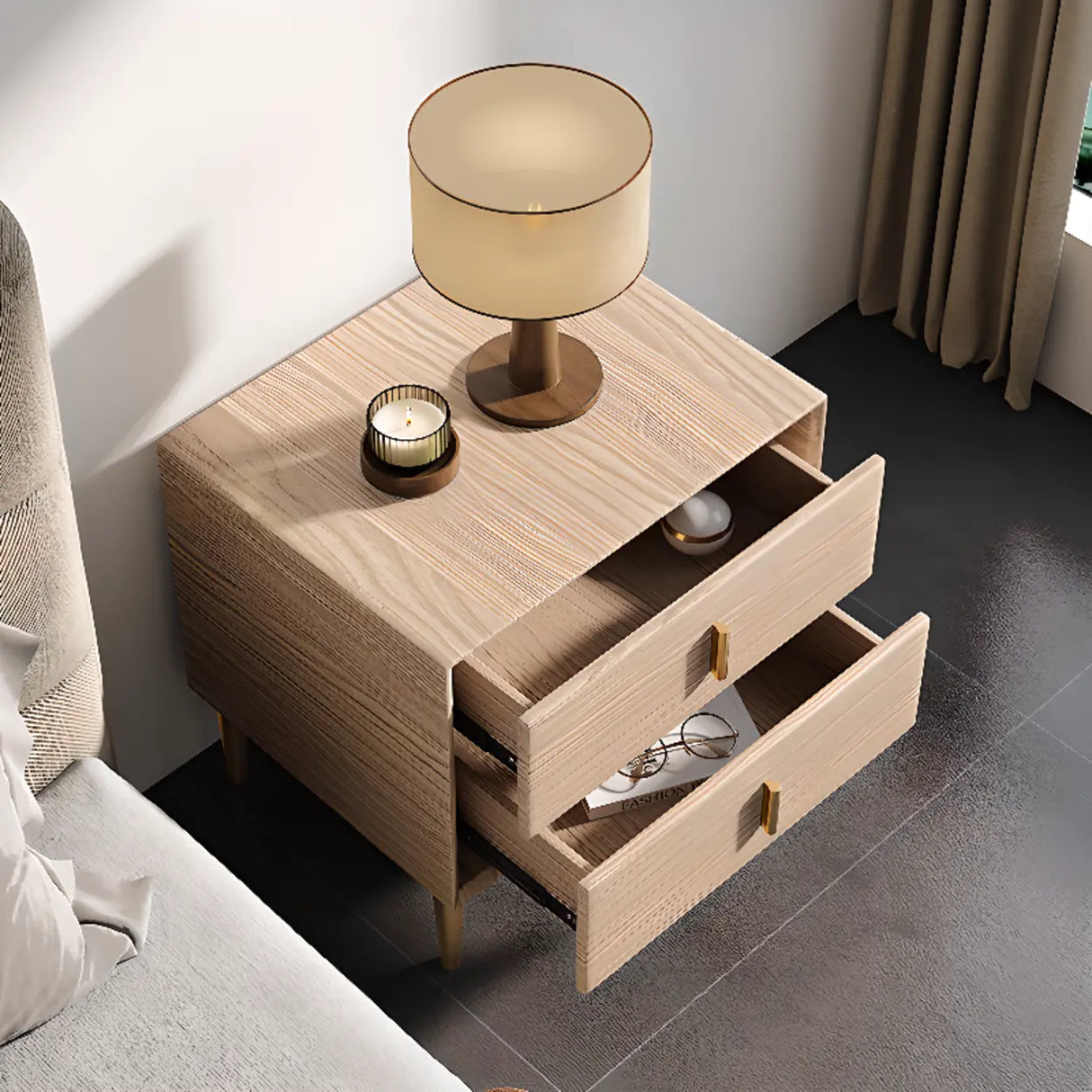 Tip Resistant Leather Wood Kids Nightstand with Drawers Image - 4