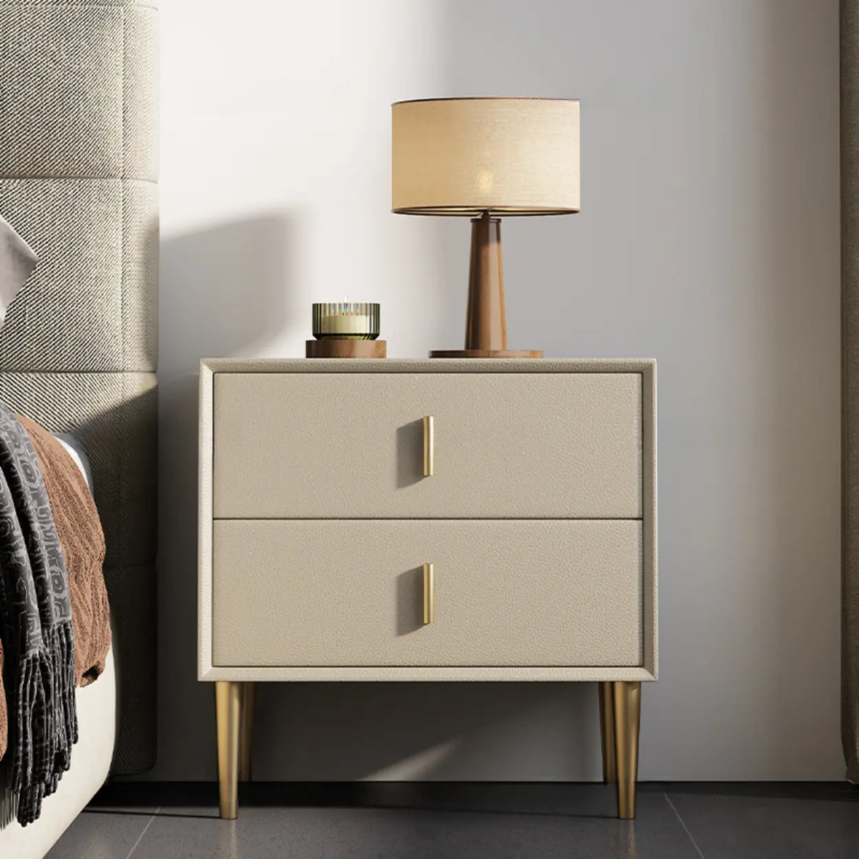 Tip Resistant Leather Wood Kids Nightstand with Drawers Image - 5