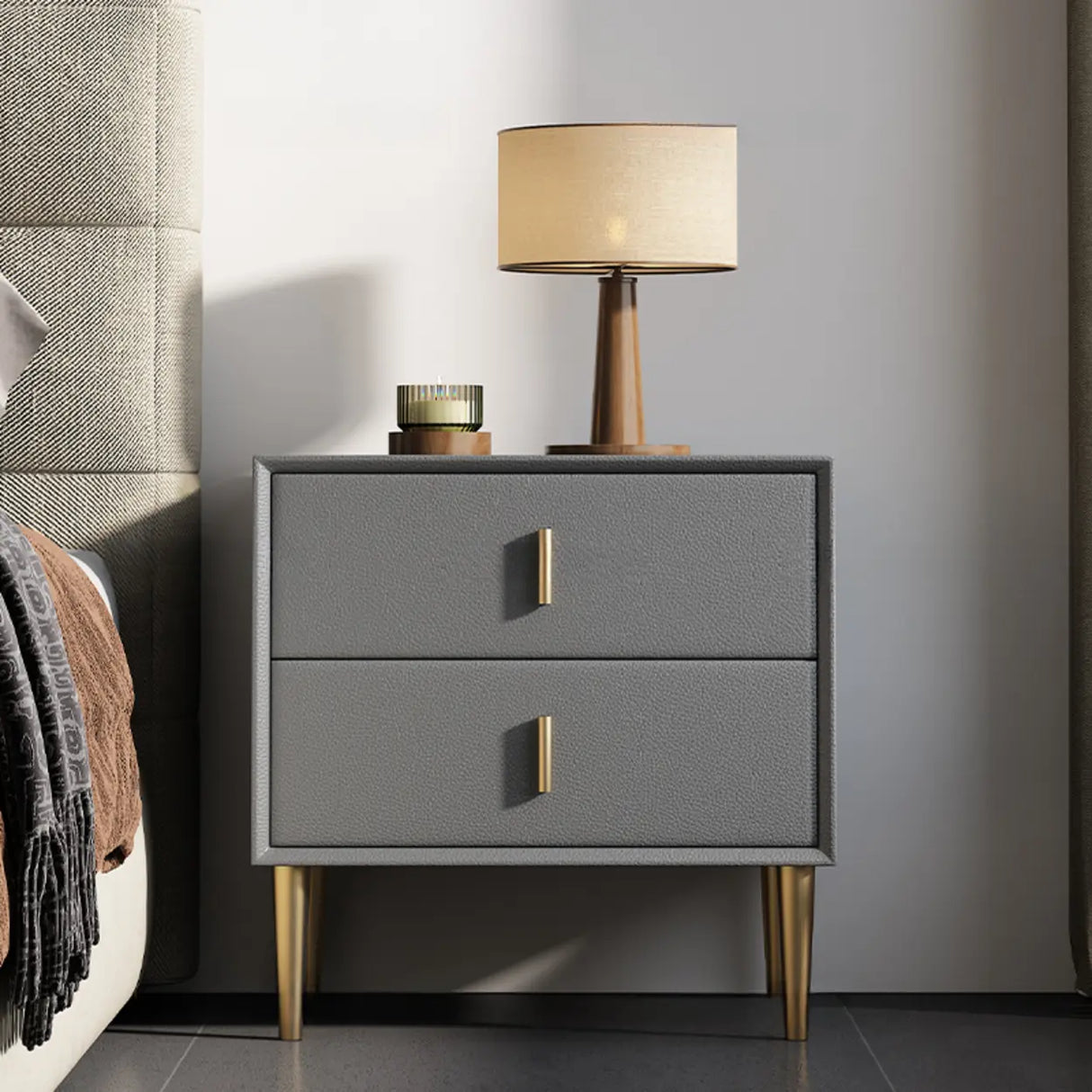 Tip Resistant Leather Wood Kids Nightstand with Drawers Image - 7