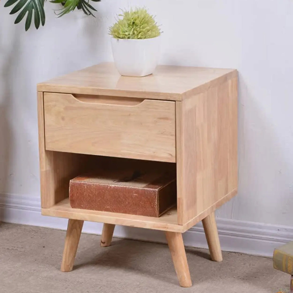 Tip Resistant Wood Nightstand with Drawers and Legs Image - 10