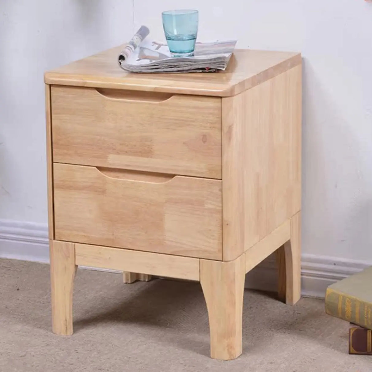 Tip Resistant Wood Nightstand with Drawers and Legs Image - 11