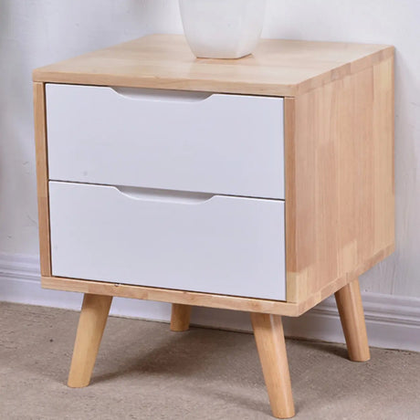 Tip Resistant Wood Nightstand with Drawers and Legs Image - 2