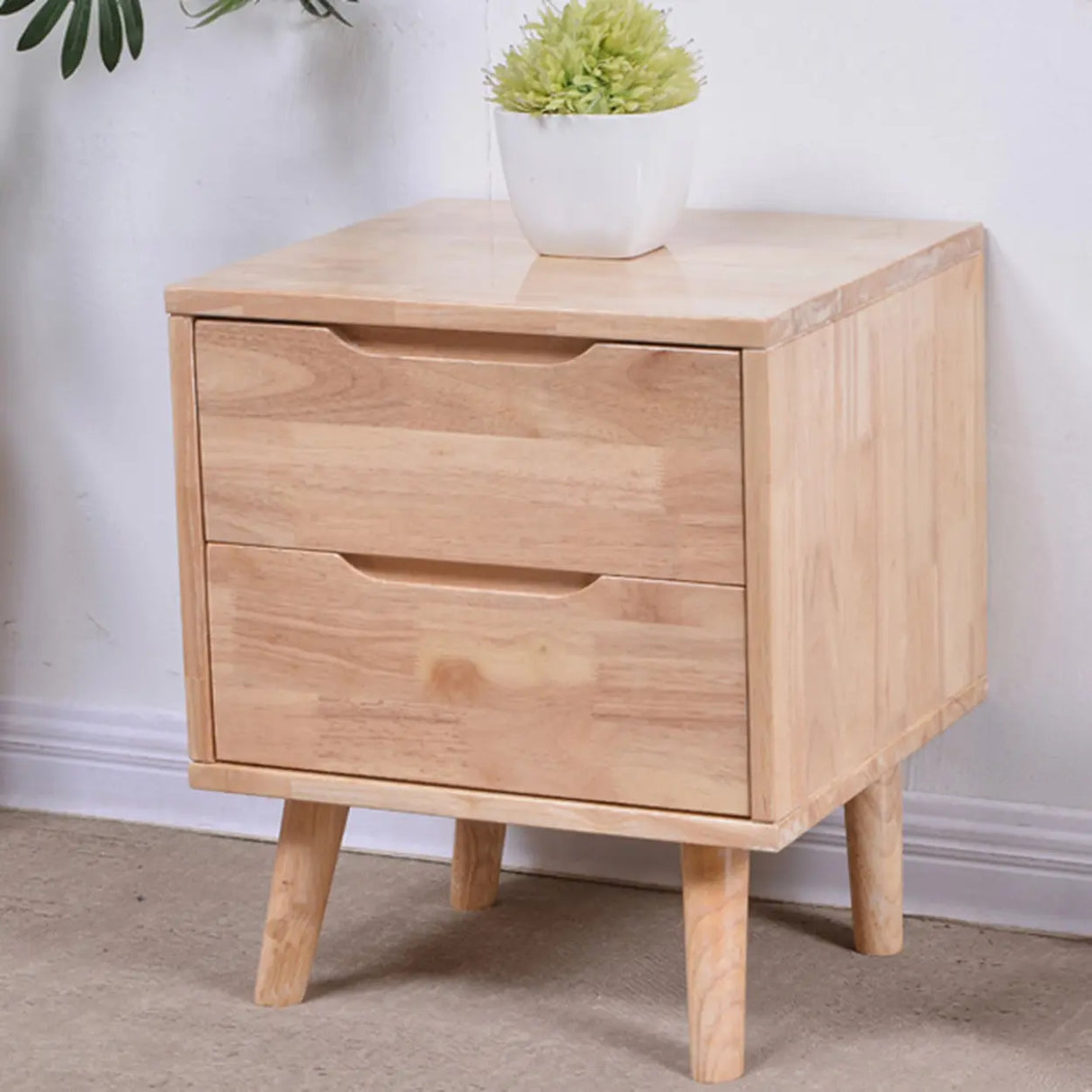 Tip Resistant Wood Nightstand with Drawers and Legs Image - 3