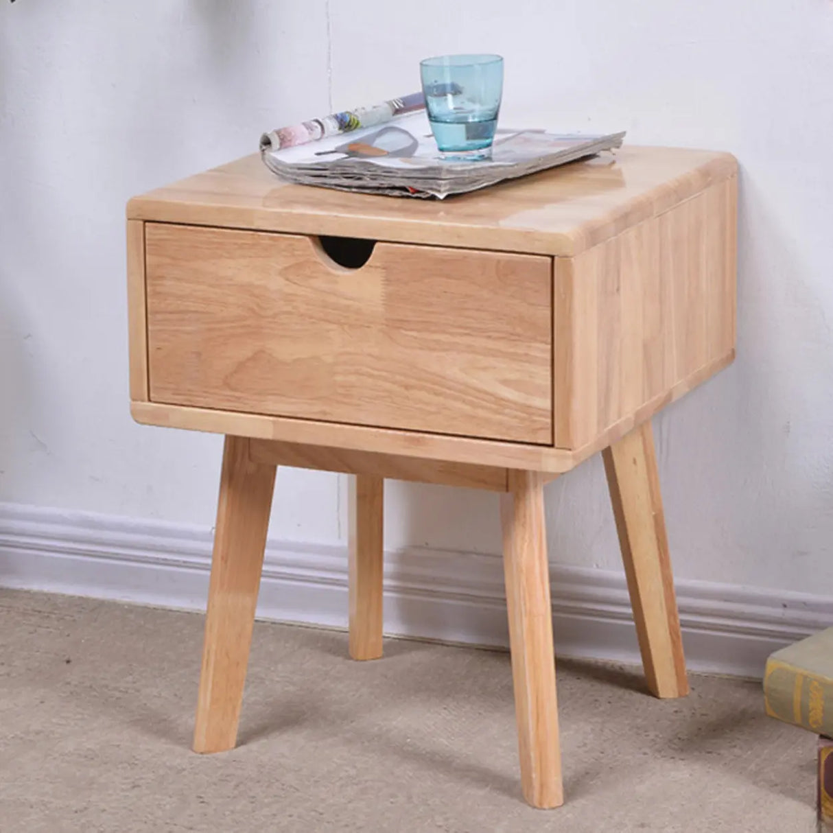 Tip Resistant Wood Nightstand with Drawers and Legs Image - 7