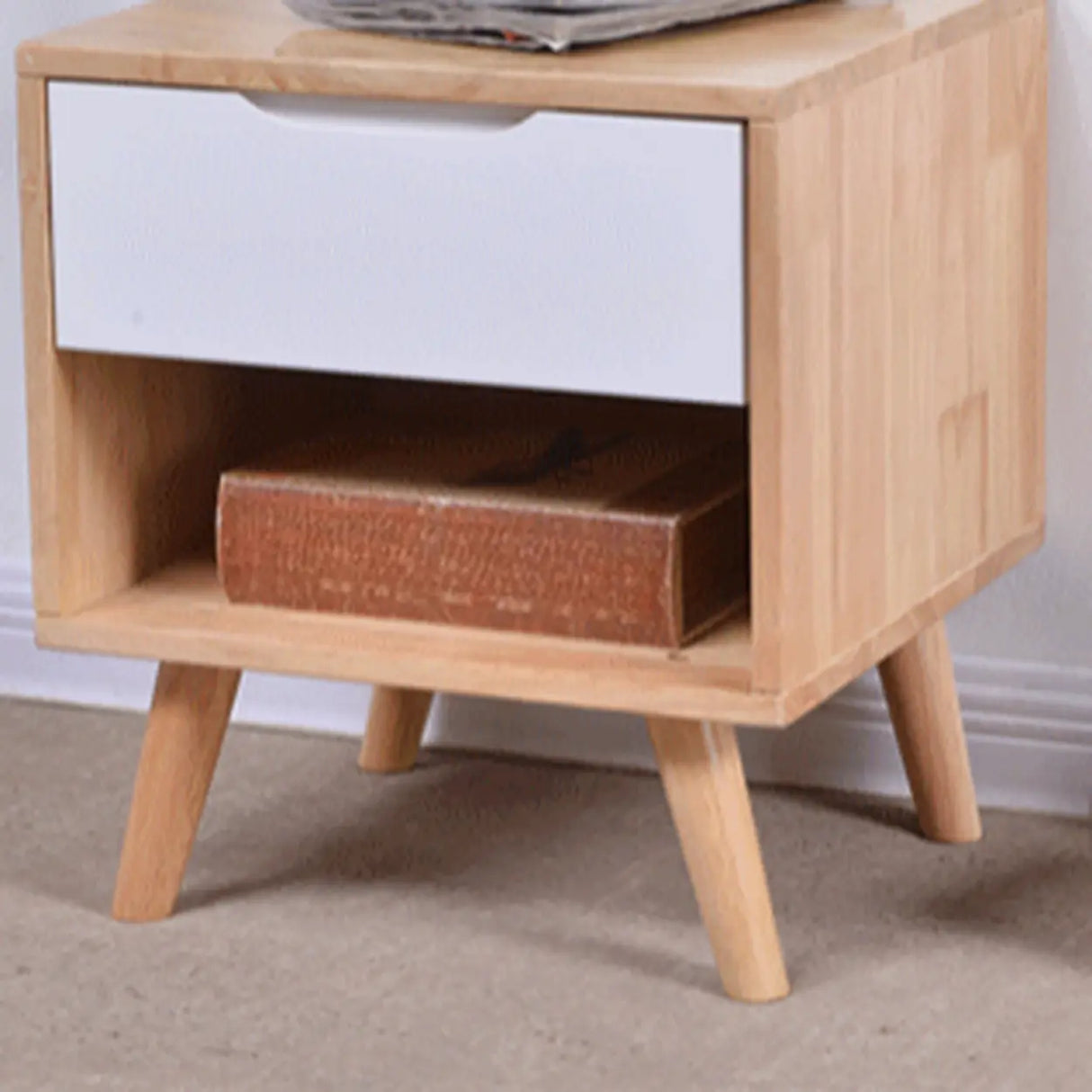 Tip Resistant Wood Nightstand with Drawers and Legs Image - 8
