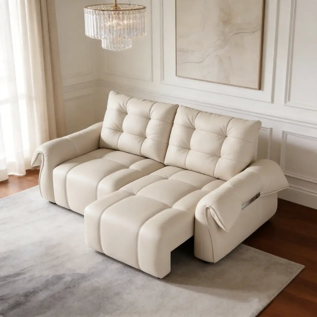 Top-Grain Leather Power Reclining Sofa with Sliding Chaise Image - 4