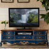 Traditional Birch Wood Open Storage Drawers TV Stand Image - 4