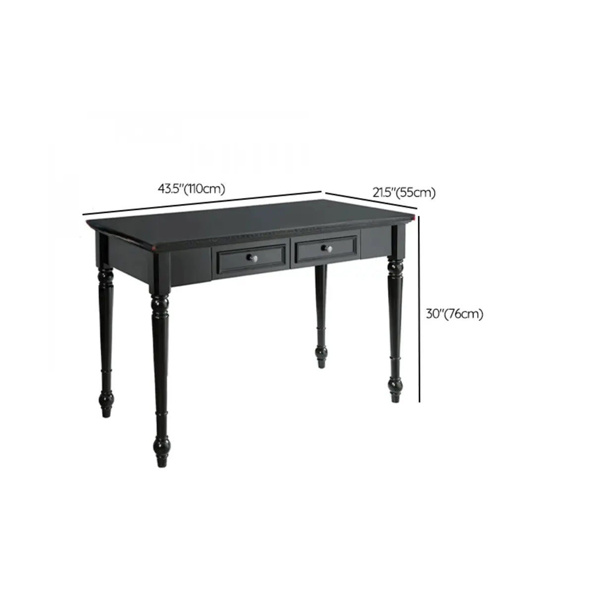 Traditional Black Wood Soft Close Drawer Writing Desk Image - 15