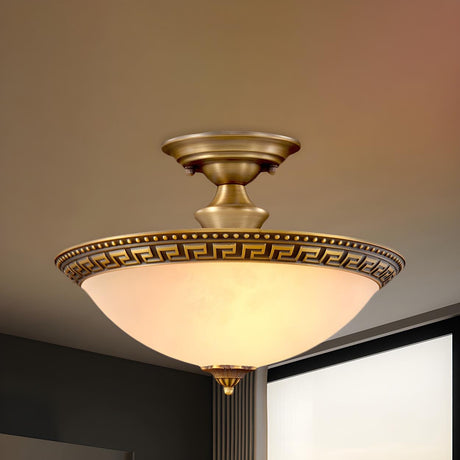 Traditional Brass Bowl Small Semi-Flush Mount Light Image - 1