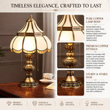 Traditional Brass Scalloped Glass Pull Chain Table Lamp Image - 3