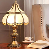 Traditional Brass Scalloped Glass Pull Chain Table Lamp Image - 6
