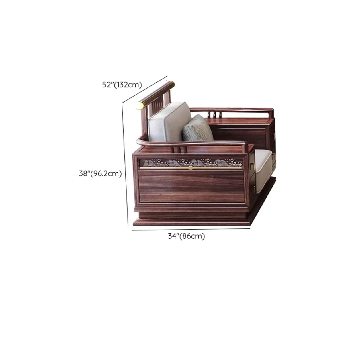 Traditional Brown Cotton Linen Wooden Frame Sofa 