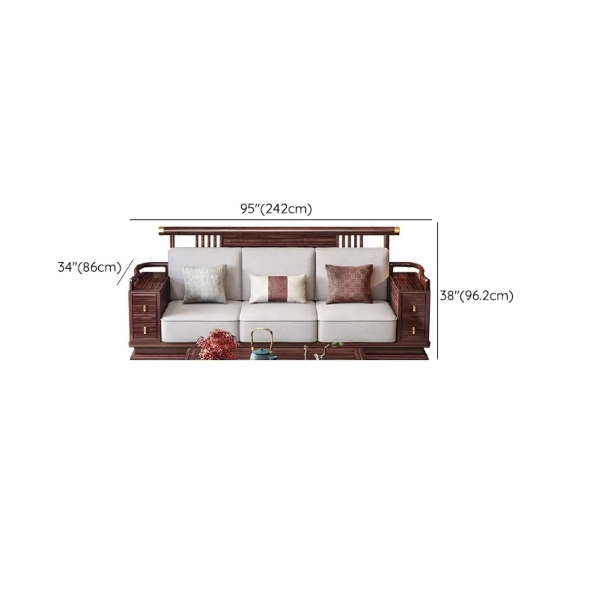 Traditional Brown Cotton Linen Wooden Frame Sofa Image - 12
