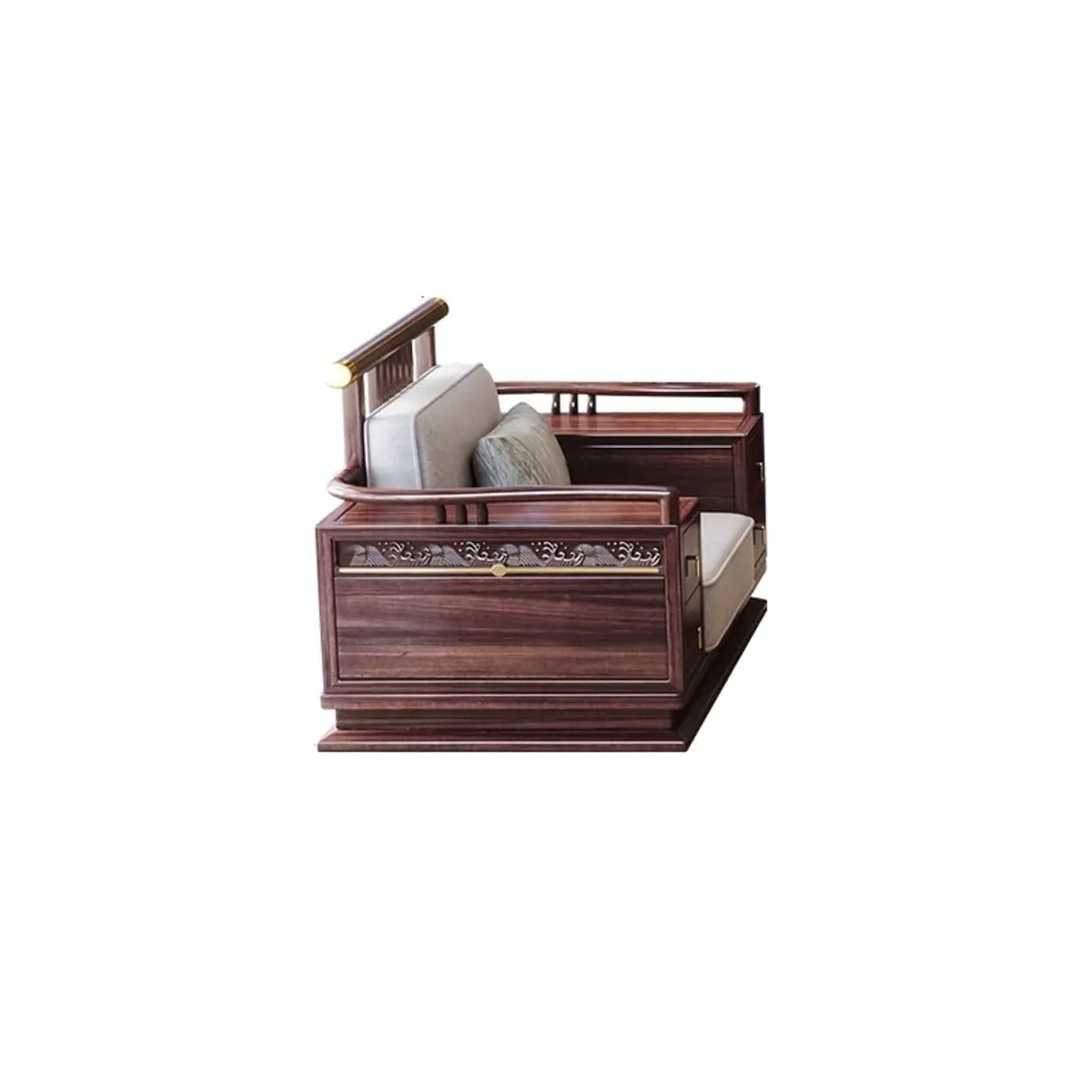 Traditional Brown Cotton Linen Wooden Frame Sofa Image - 2