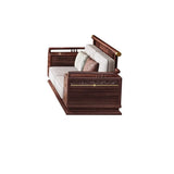 Traditional Brown Cotton Linen Wooden Frame Sofa Image - 3