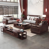 Traditional Brown Cotton Linen Wooden Frame Sofa Image - 4