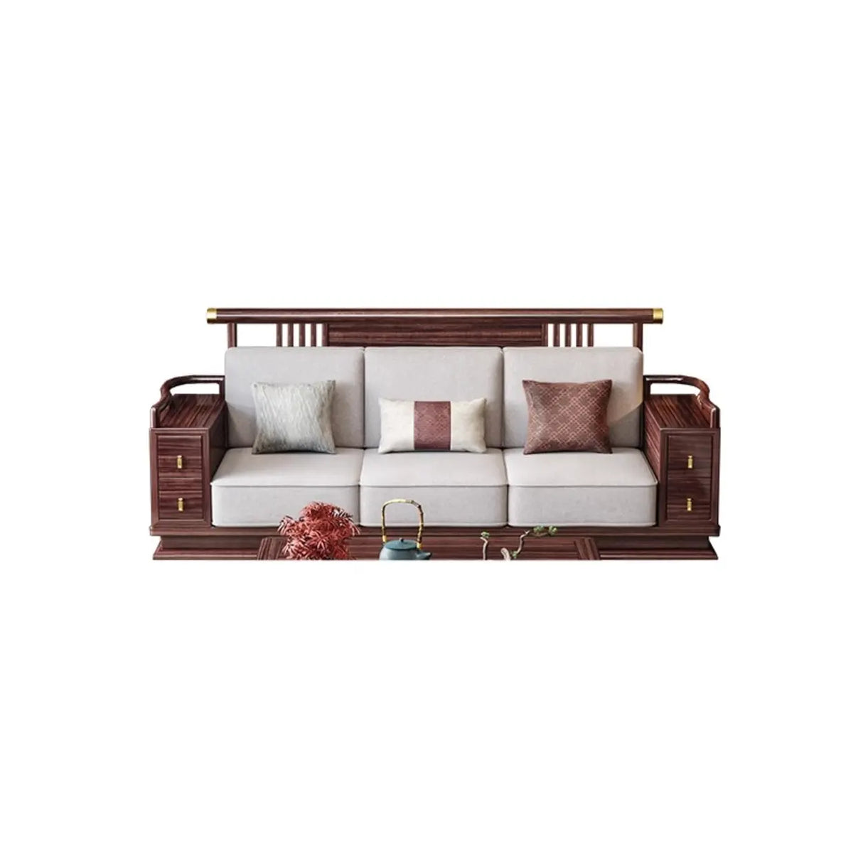 Traditional Brown Cotton Linen Wooden Frame Sofa Image - 5