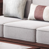 Traditional Brown Cotton Linen Wooden Frame Sofa Image - 8