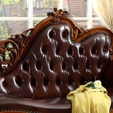 Traditional Brown Leather Solid Color Left-Arm Chaise Image - 3
