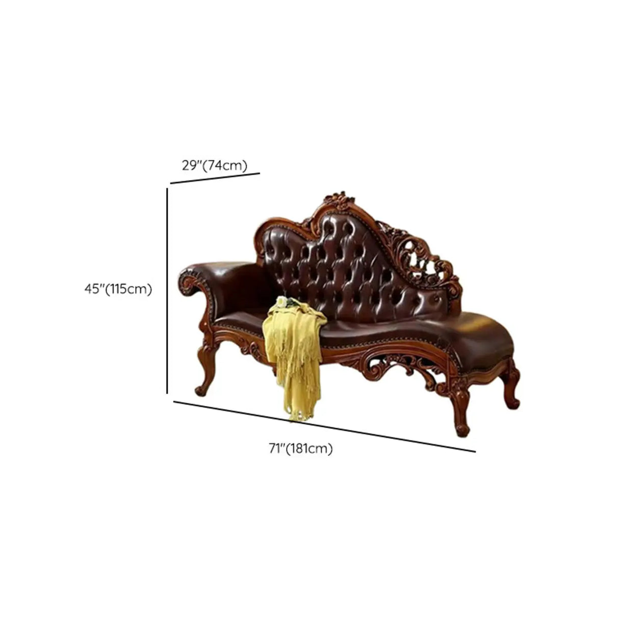 Traditional Brown Leather Solid Color Left-Arm Chaise 