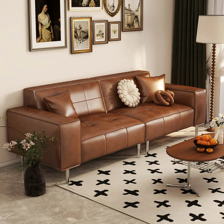 Traditional Brown Stain Resistant Faux Leather Sofa Image - 2