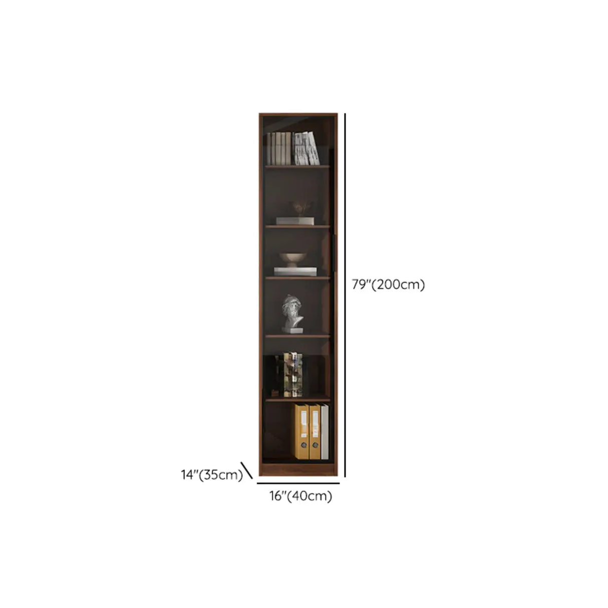 Traditional Brown Walnut Tall Glass Storage Bookcase 
