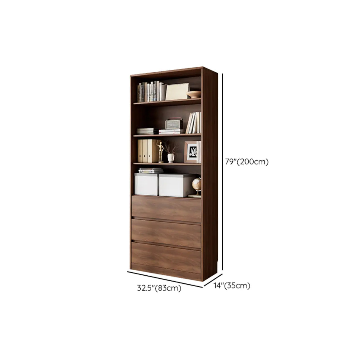 Traditional Brown Walnut Tall Glass Storage Bookcase Image - 17