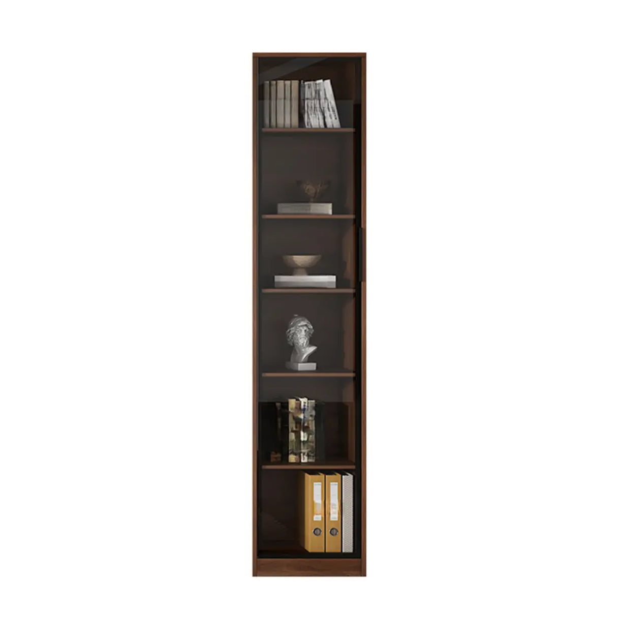 Traditional Brown Walnut Tall Glass Storage Bookcase Image - 2